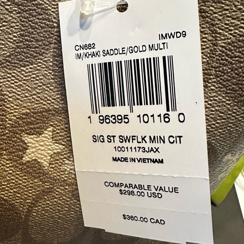 NWT Coach Mini City Tote Signature Canvas Khaki Saddle Gold Star Snowflake Bag - Picture 9 of 10